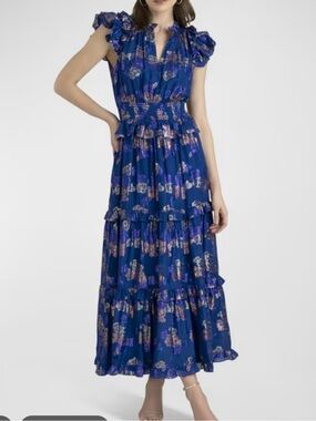 Shoshanna Maren Tiered Flutter-Sleeve Midi Dress